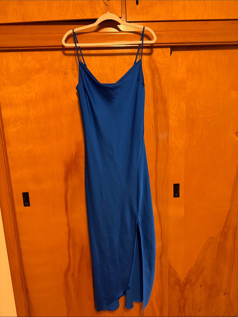 Express Royal Blue Maxi Slip Dress with Side Slit